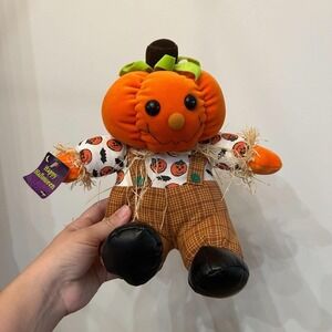VTG NWT Happy Halloween Pumpkin Scarecrow Plush 9" Fun World‎ 90's